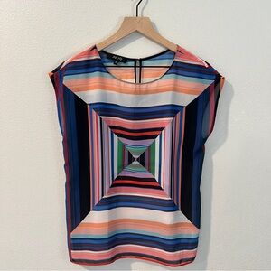 Julio Multicolor Chiffon Lightweight Striped Boxy Scarf Top NWT Size 6‎